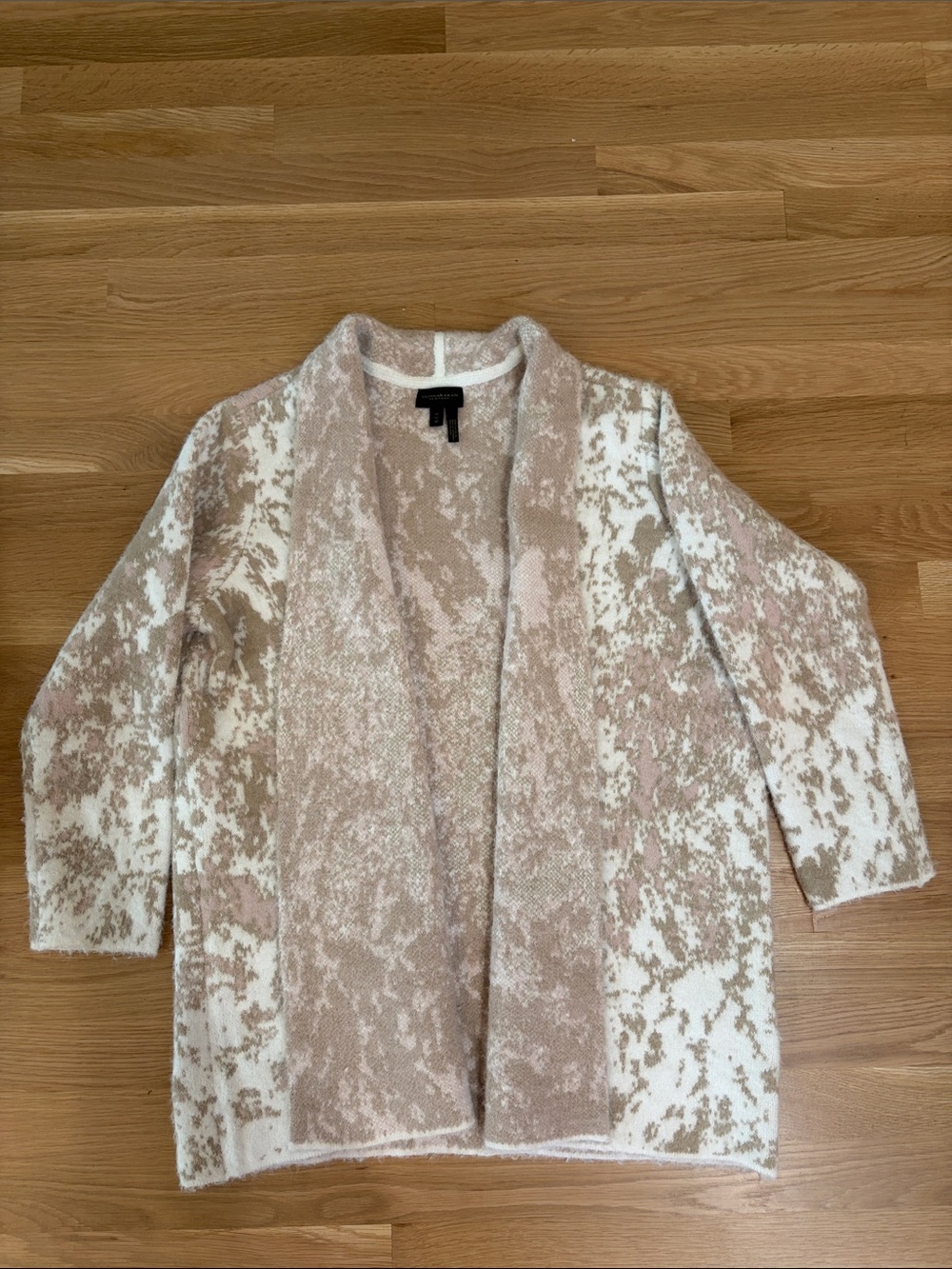 Donna Karan Blush and Ivory Open-Front Patterned Cardigan